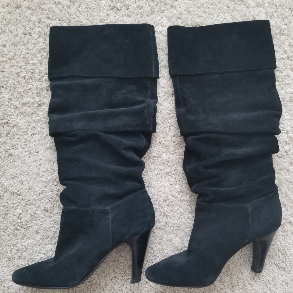 Nine West Black Suede Slouch Boots Size 8
